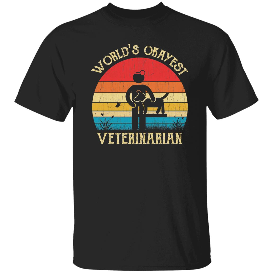 Veterinarian Unisex Shirt World's Okayest Vet tech retro tee Black Dark Heather-Black-Family-Gift-Planet