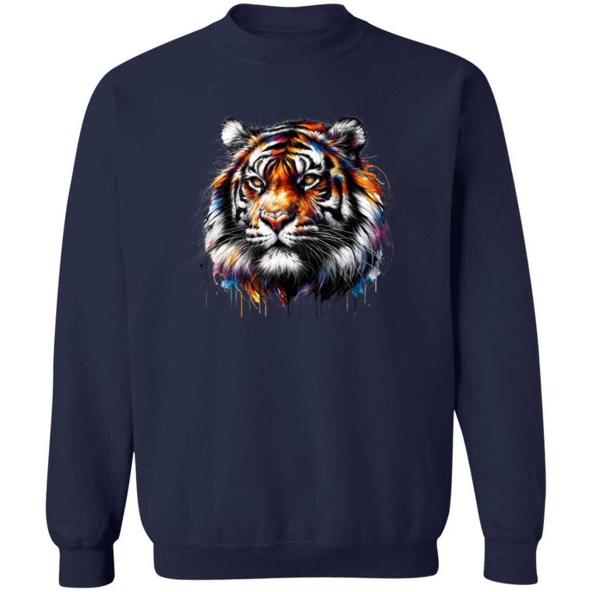 Vibrant Tiger Unisex Sweatshirt Animal lover crewneck Black Navy Dark Heather-Family-Gift-Planet