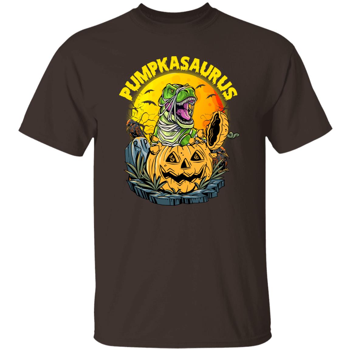 Pumpkasaurus Halloween Unisex T-Shirt cute pumpkin dinosaur spooky season tee Black Dark Chocolate-Family-Gift-Planet