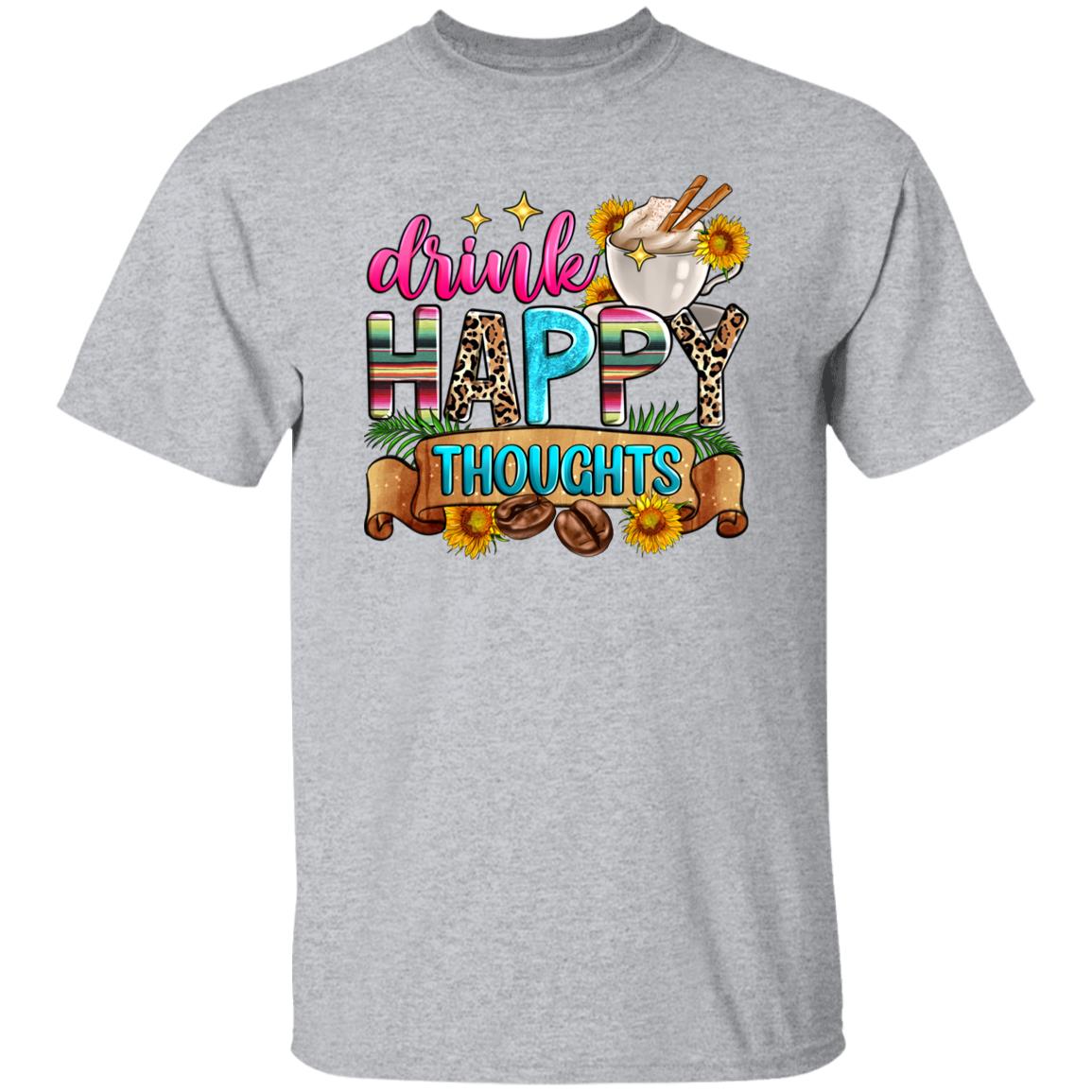 Drink happy thoughts T-Shirt gift Coffee lover positive Unisex Tee Sand White Sport Grey-Family-Gift-Planet