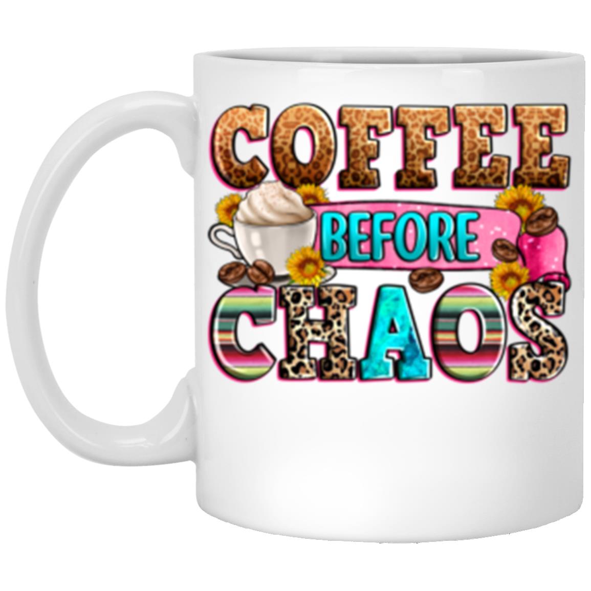 Coffee before chaos 11oz White Mug gift Mom of three morning coffee cup-Family-Gift-Planet