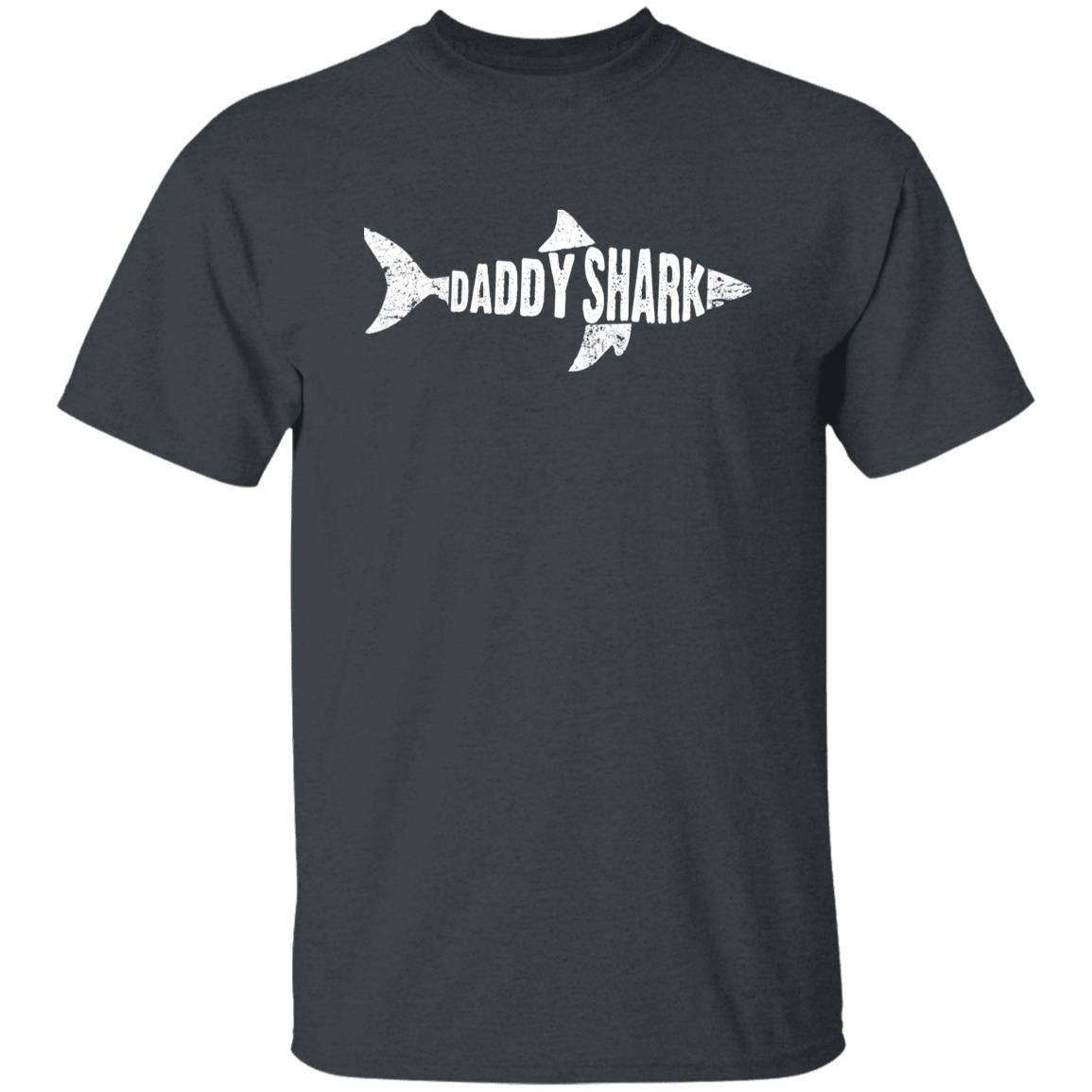 Daddy Shark Shirt Fathers Day tee Black Navy Dark Heather-Dark Heather-Family-Gift-Planet