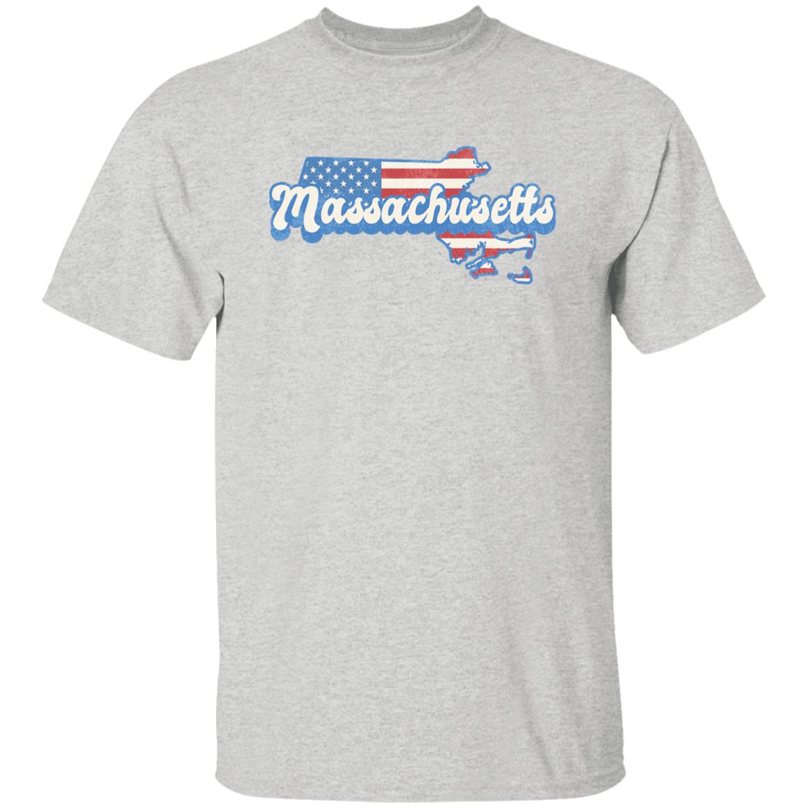 Massachusetts US flag Unisex T-Shirt American patriotic MA state tee White Ash Blue-Ash-Family-Gift-Planet