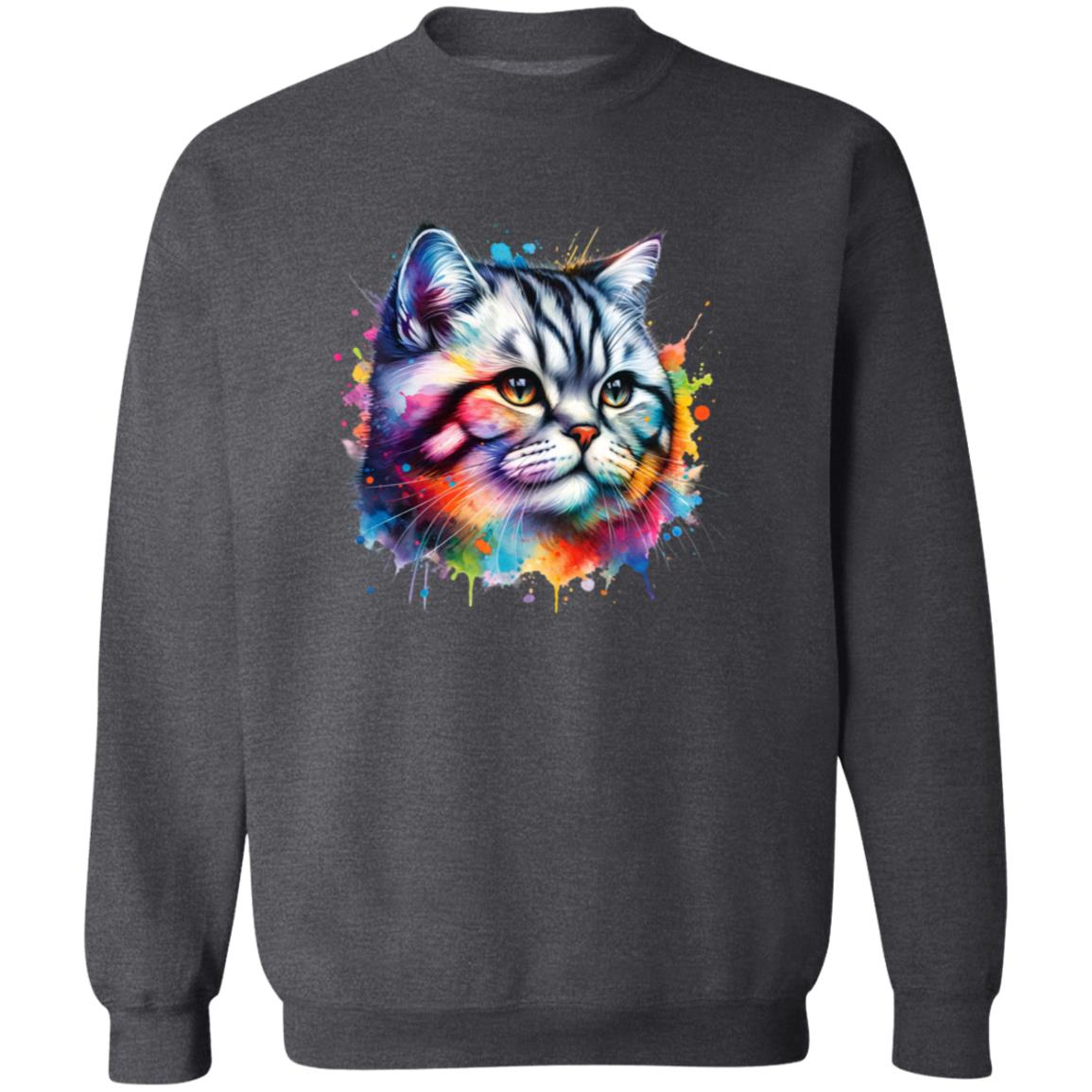 American Shorthair Cat Color Splash Unisex Sweatshirt Black Navy Dark Heather-Family-Gift-Planet