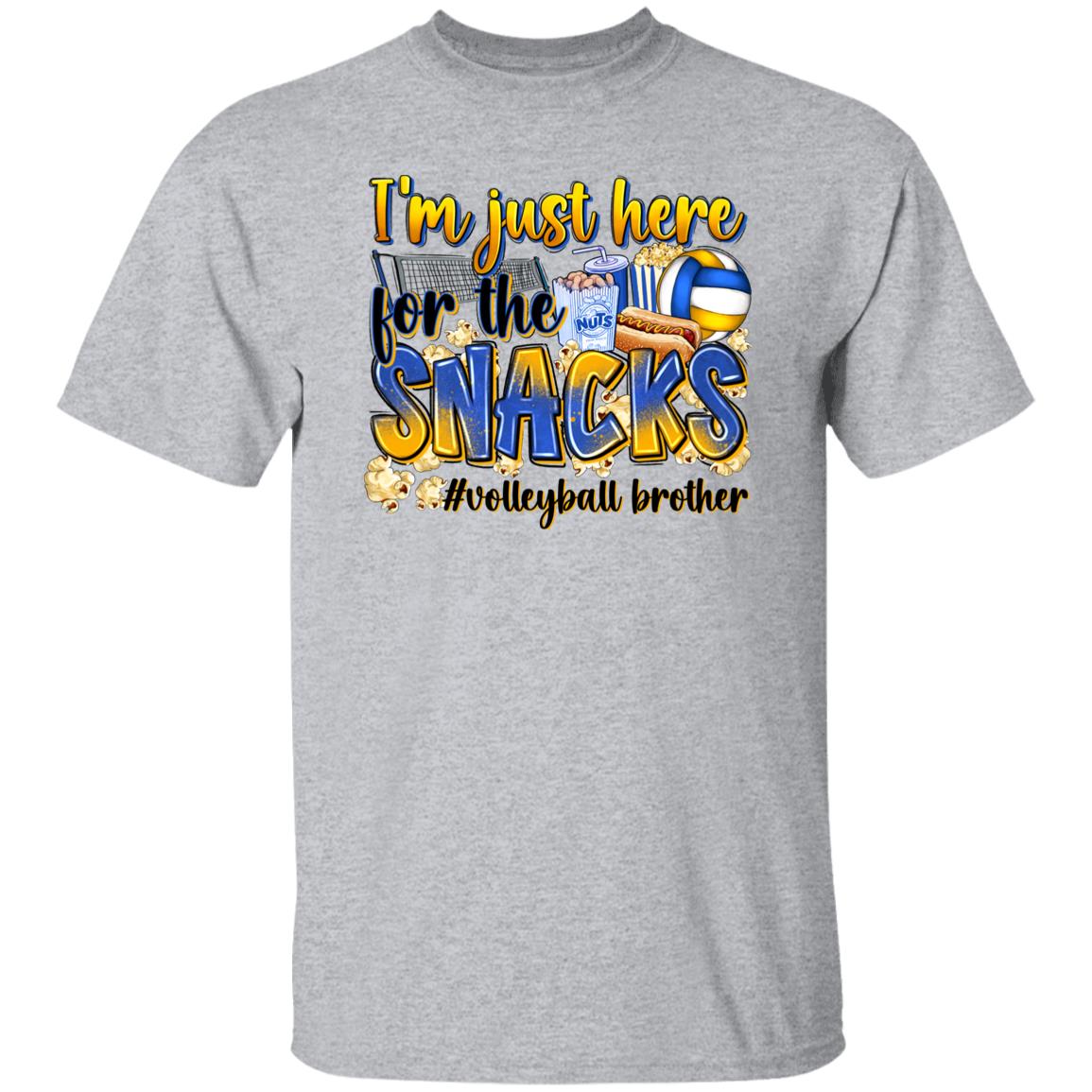 Volleyball brother T-Shirt Volleyball cheer I'm just here for the snacks Unisex Tee Sand White Sport Grey-Sport Grey-Family-Gift-Planet