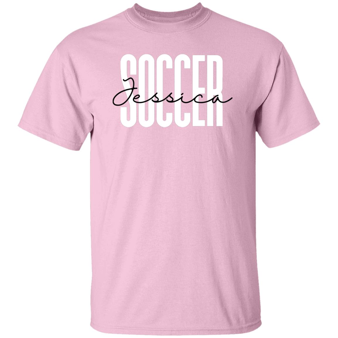 Personalized Soccer T-shirt gift Custom name Soccer player Soccer mom Unisex Tee Sand Pink Light Blue-Family-Gift-Planet