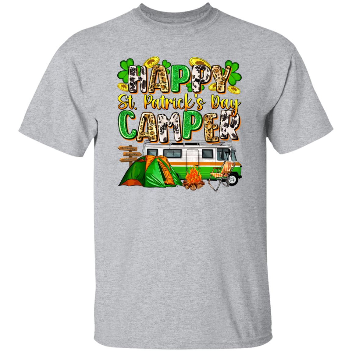 Happy St. Patrick's day camper T-Shirt gift tent bonfire Unisex tee Sand White Sport Grey-Family-Gift-Planet