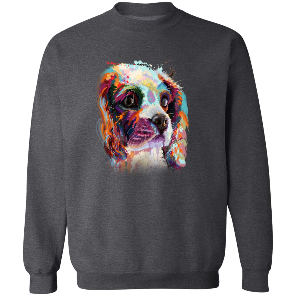 Hand drawn Digital Art Cavalier dog Unisex Crewneck Sweatshirt black navy dark heather-Family-Gift-Planet