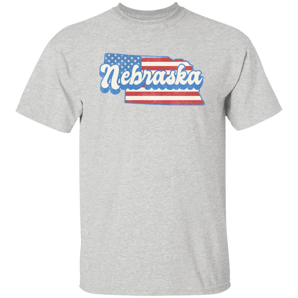 Nebraska US flag Unisex T-Shirt American patriotic NE state tee White Ash Blue-Ash-Family-Gift-Planet