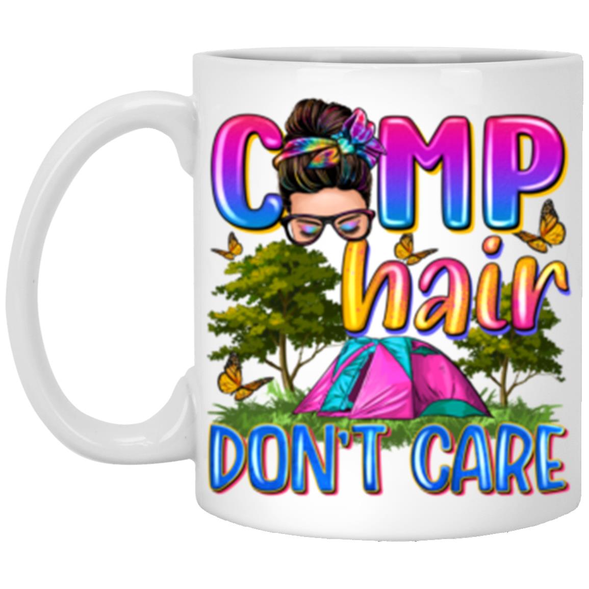 Camp hair don't care 11oz White Mug gift Happy camper bright coffee cup-Family-Gift-Planet