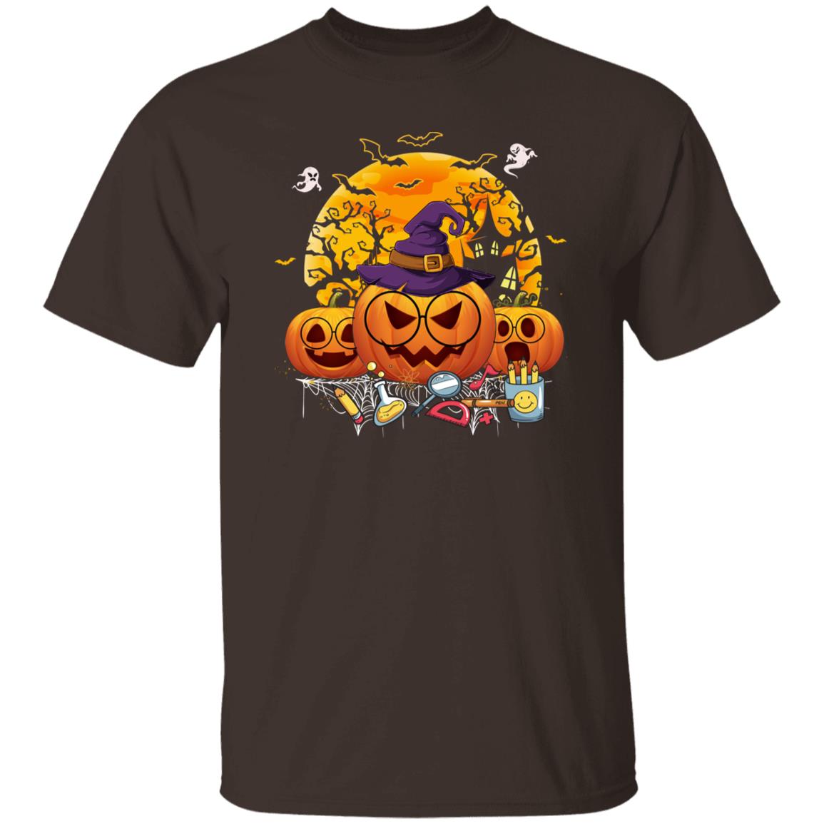 Teacher Halloween Unisex T-Shirt Scary school teachers squad crazy pumpkins tee Black Dark Chocolate-Family-Gift-Planet