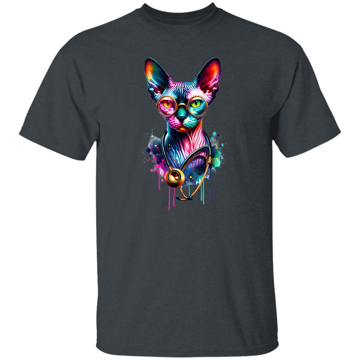 Sphynx cat nurse doctor Color Splash Unisex T-shirt Black Navy Dark Heather-Family-Gift-Planet