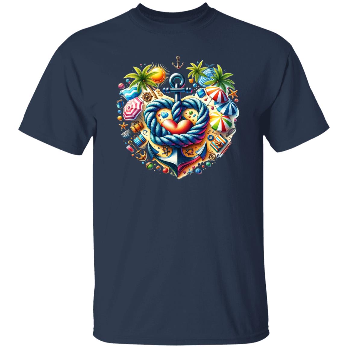 Summer beach Unisex T-shirt Anchor marine rope heart tee Black Navy Dark Heather-Family-Gift-Planet