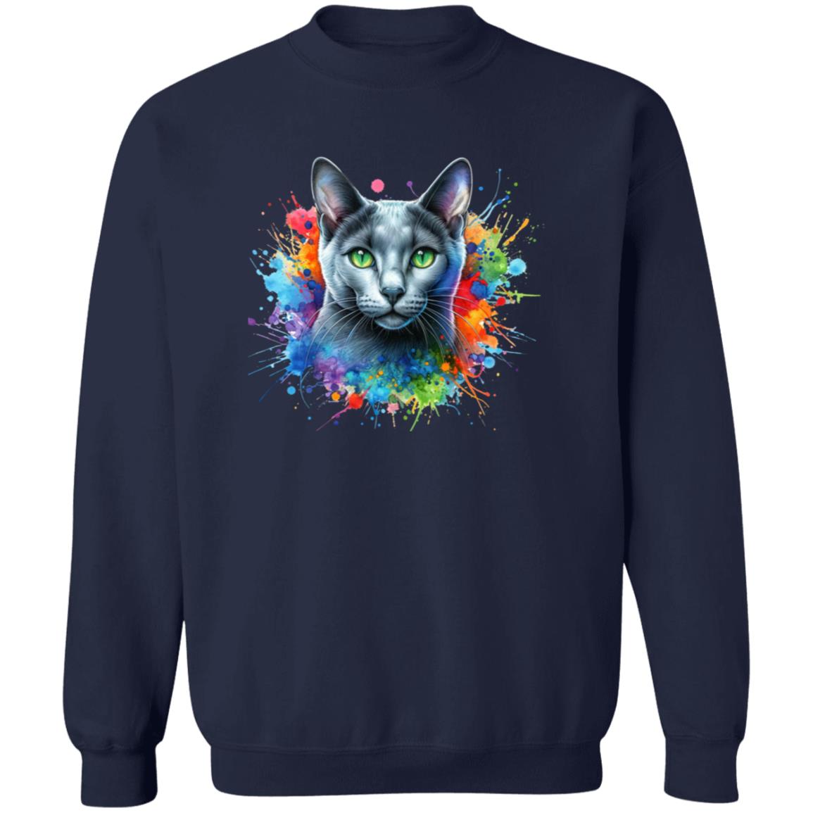Russian Blue Cat Color Splash Unisex Sweatshirt Black Navy Dark Heather-Family-Gift-Planet