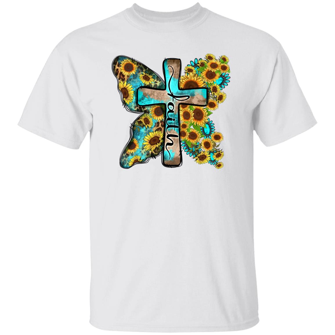 Faith sunflower cross T-Shirt Butterfly Christian faith cross Unisex Tee Sand White Sport Grey-Family-Gift-Planet