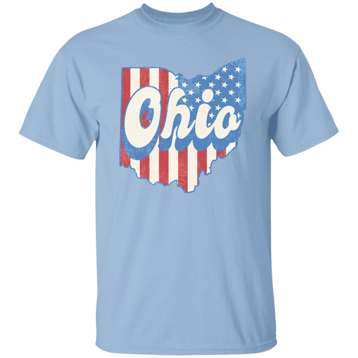 Ohio US flag Unisex T-Shirt American patriotic OH state tee White Ash Blue-Light Blue-Family-Gift-Planet