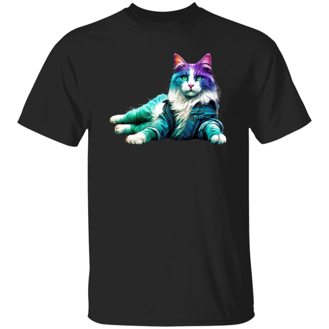 Laying Cat T-Shirt Cool Lazy cat Unisex tee Black Navy Dark Heather-Family-Gift-Planet