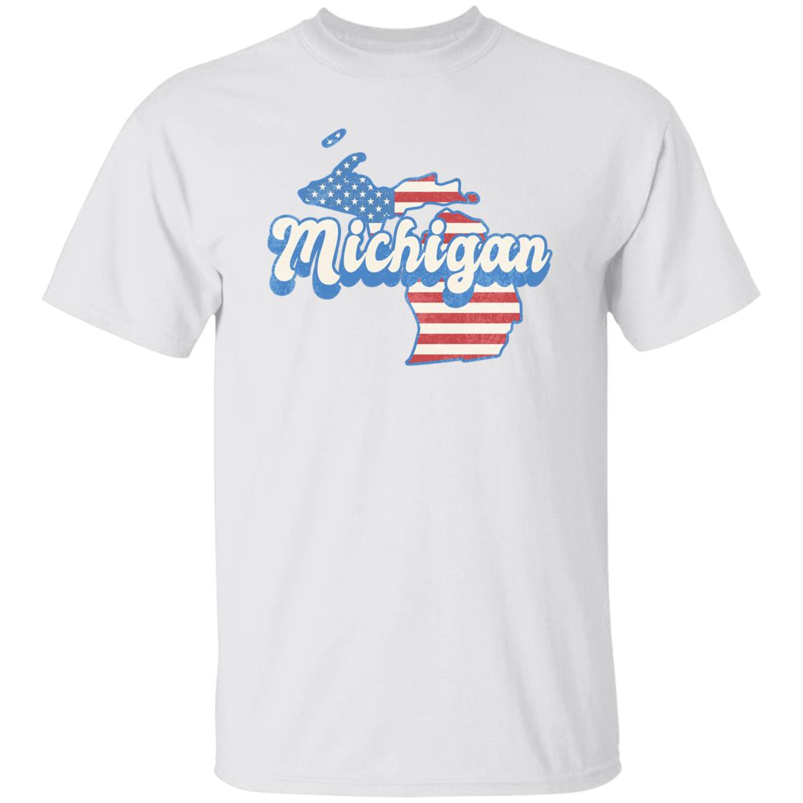 Michigan US flag Unisex T-Shirt American patriotic MI state tee White Ash Blue-White-Family-Gift-Planet