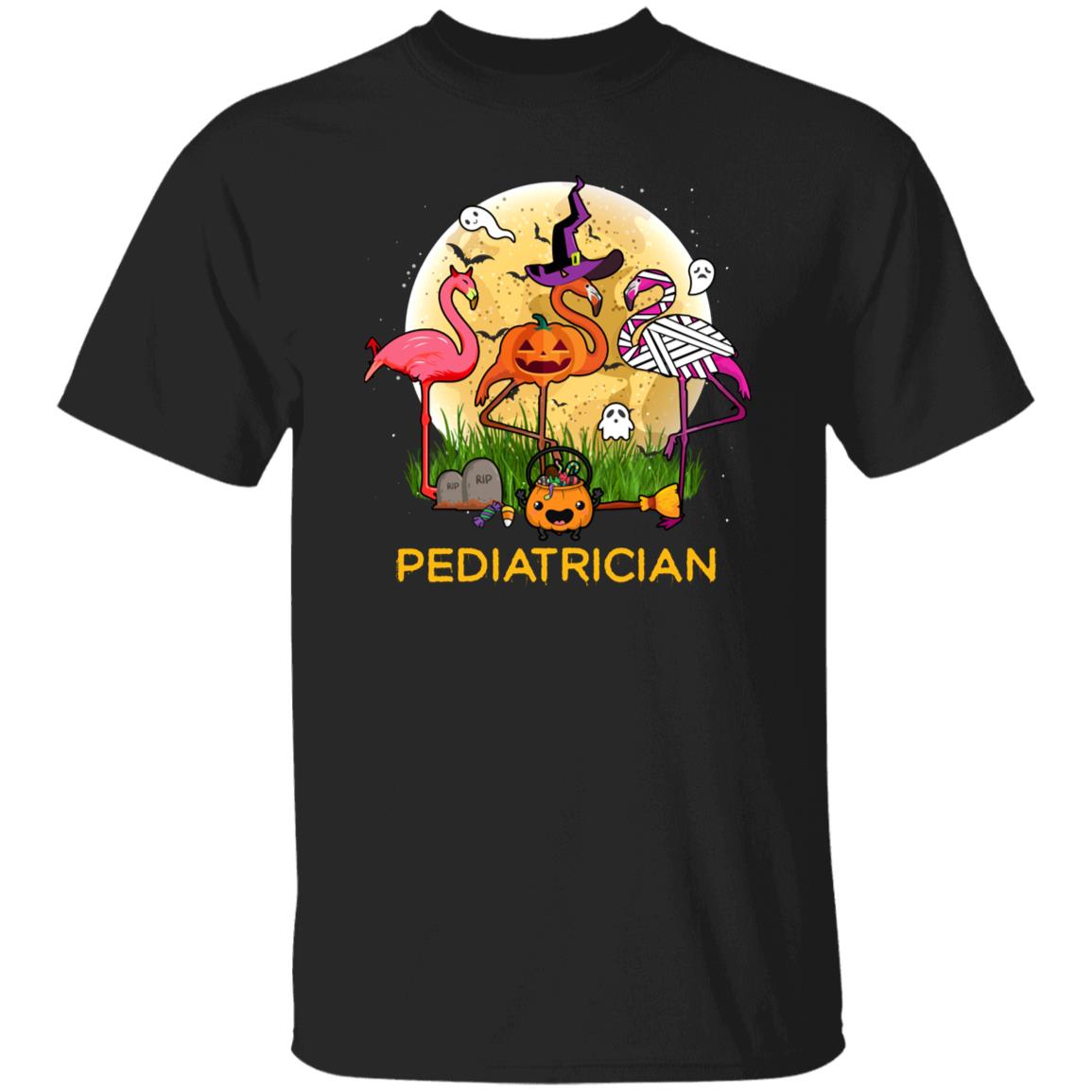 Pediatrician Halloween Unisex T-Shirt Scary Spooky Flamingo Picu team tee Black Dark Heather-Family-Gift-Planet