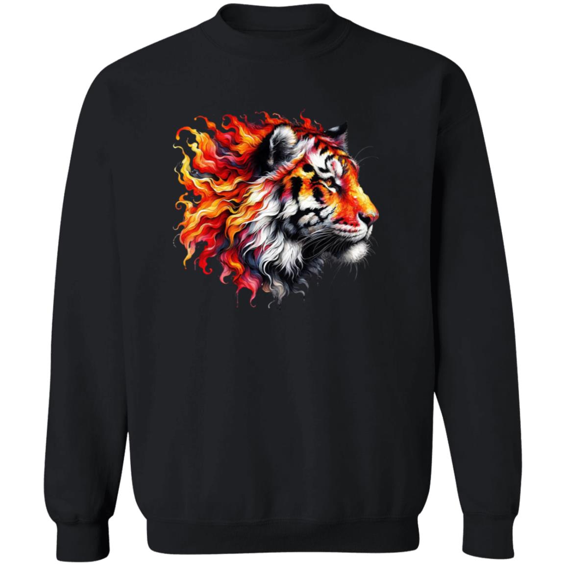 Tiger in fire Unisex Sweatshirt Black Navy Dark Heather-Family-Gift-Planet