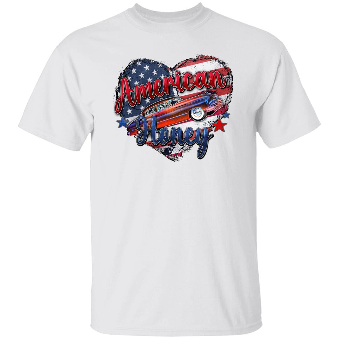 American Honey T-Shirt US flag newlywed honeymoon heart Unisex tee White Sand Grey-Family-Gift-Planet