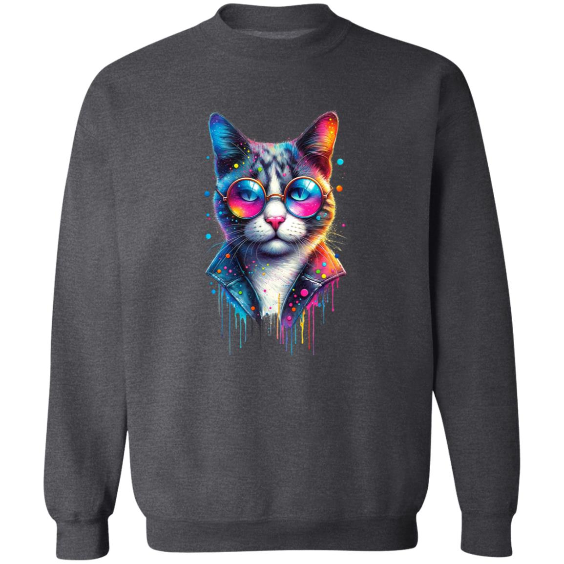 Cool cat with eyeglasses Color Splash Unisex Sweatshirt Black Navy Dark Heather-Family-Gift-Planet