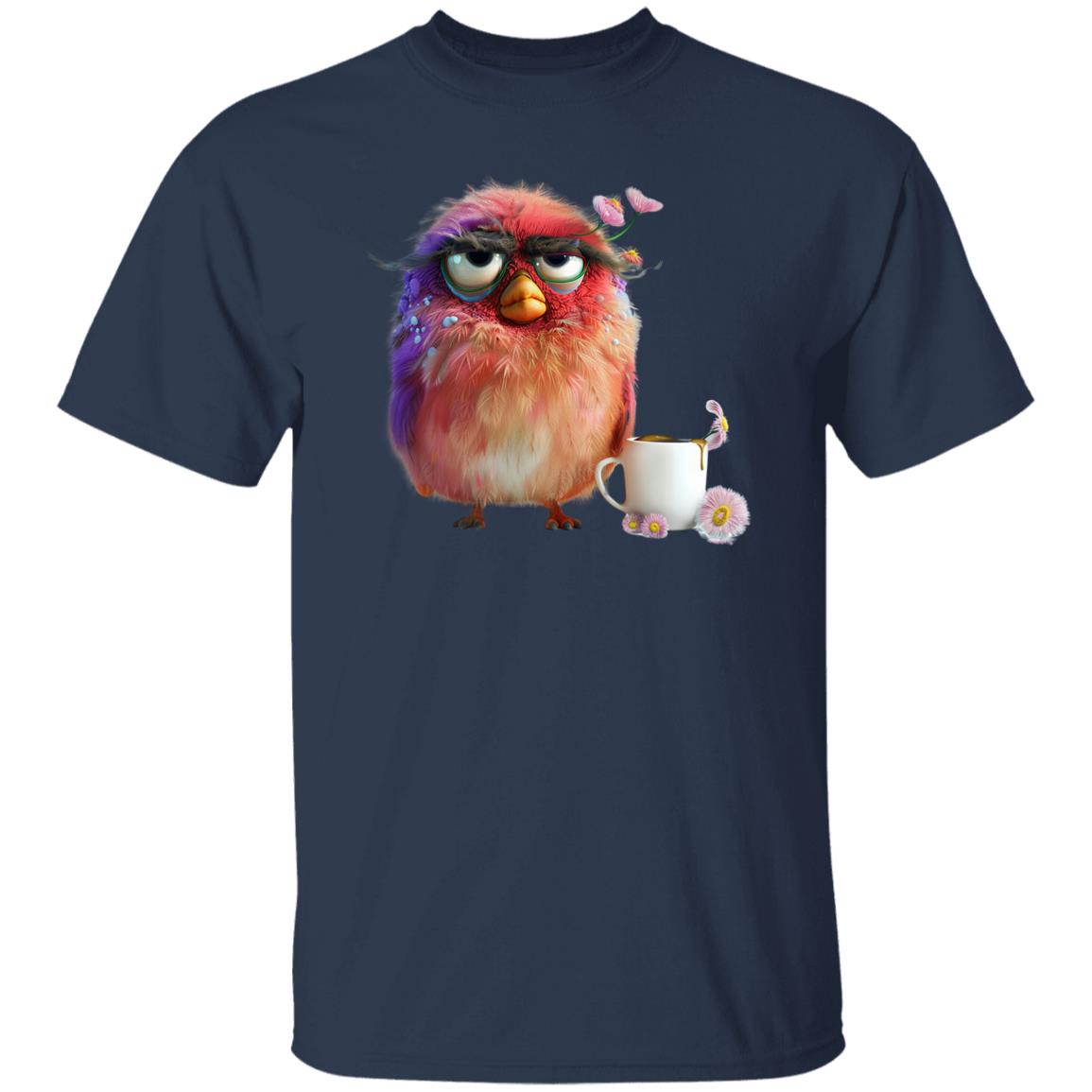 Grumpy Bird with Coffee T-Shirt gift social distance introverted bird Unisex tee Black Navy Dark Heather-Family-Gift-Planet