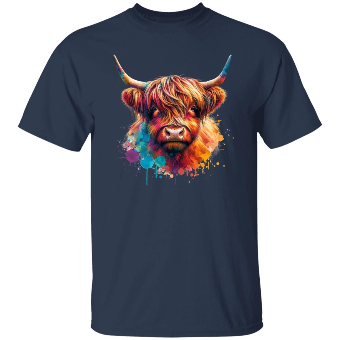 Highland cow Color Splash Unisex T-Shirt Black Navy Dark Heather-Family-Gift-Planet