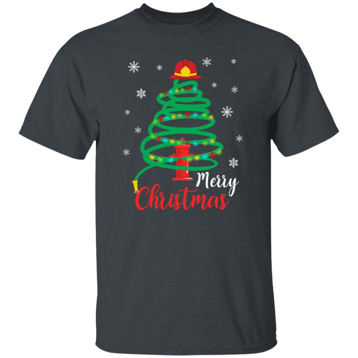 Firefighter Christmas tree Unisex shirt firefighter Holiday tee Black Dark Heather-Family-Gift-Planet