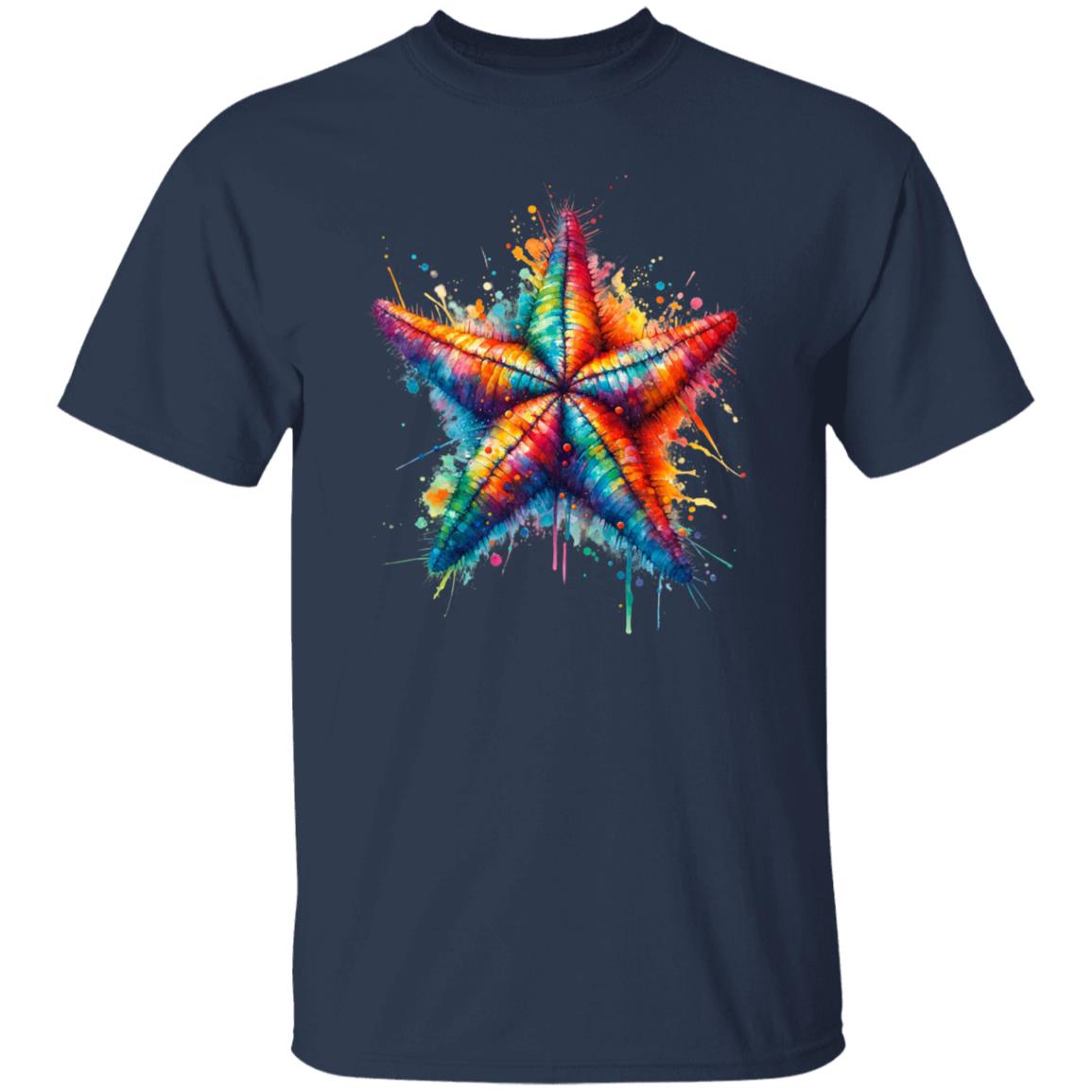 Artistic Sea Star Color Splash Unisex T-shirt Black Navy Dark Heather-Family-Gift-Planet
