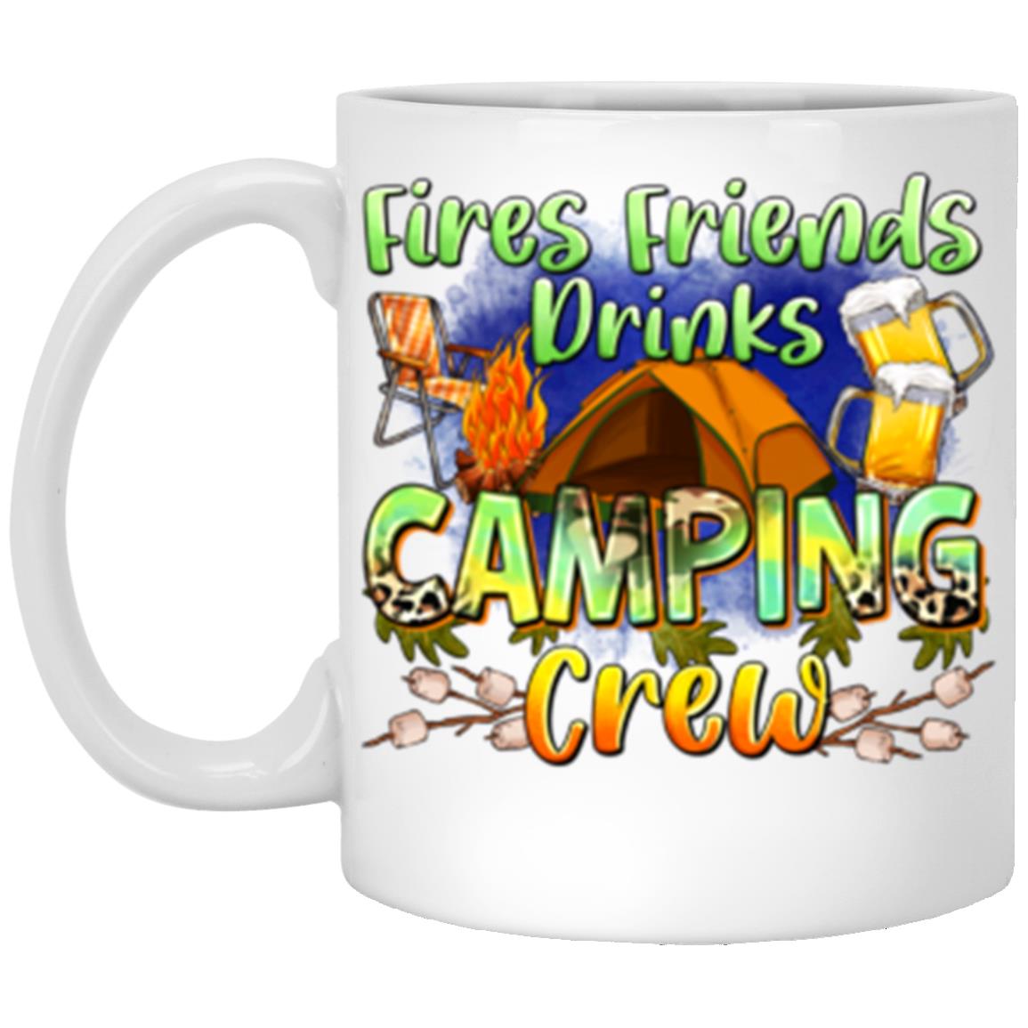 Fires friends drinks camping crew 11oz White Mug gift traveling camper cup-Family-Gift-Planet
