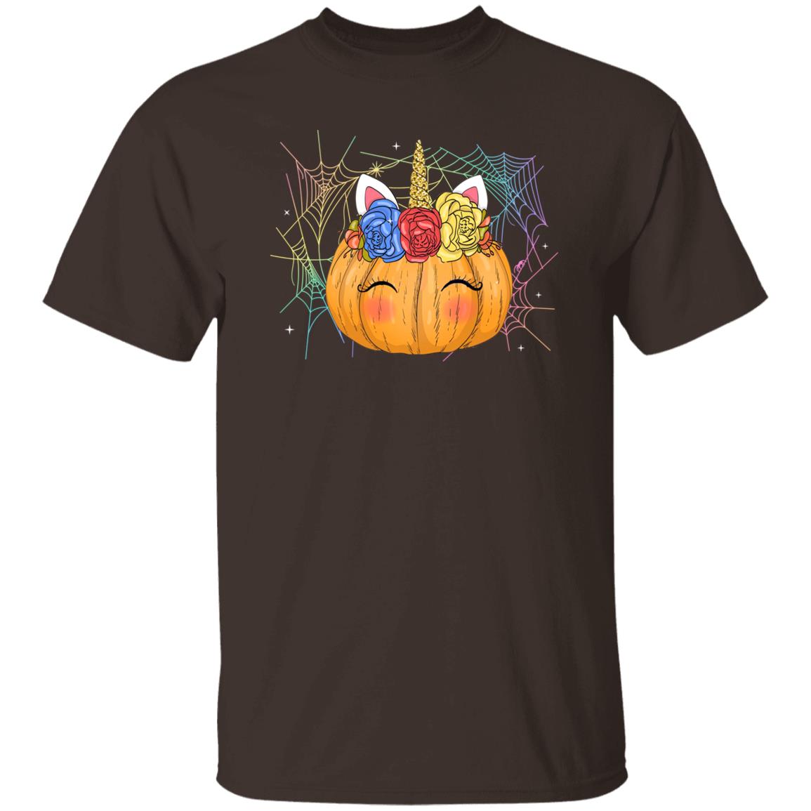 Unicorn pumpkin Halloween Unisex T-Shirt Cute Unicorn spooky season tee Black Dark Chocolate-Family-Gift-Planet