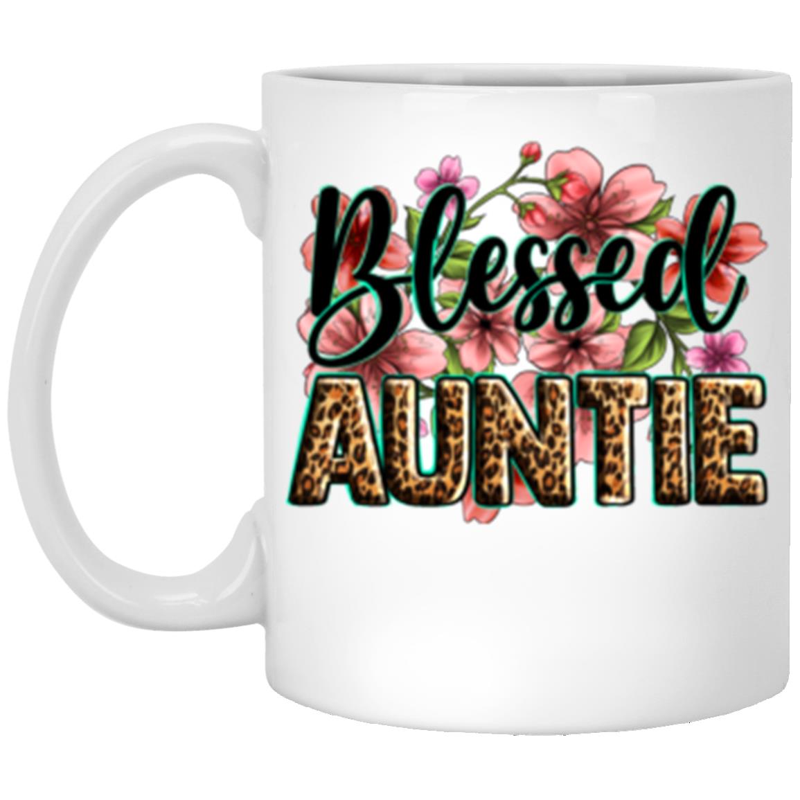 Blessed auntie flowers 11oz White Mug gift Floral aunt cup-Family-Gift-Planet