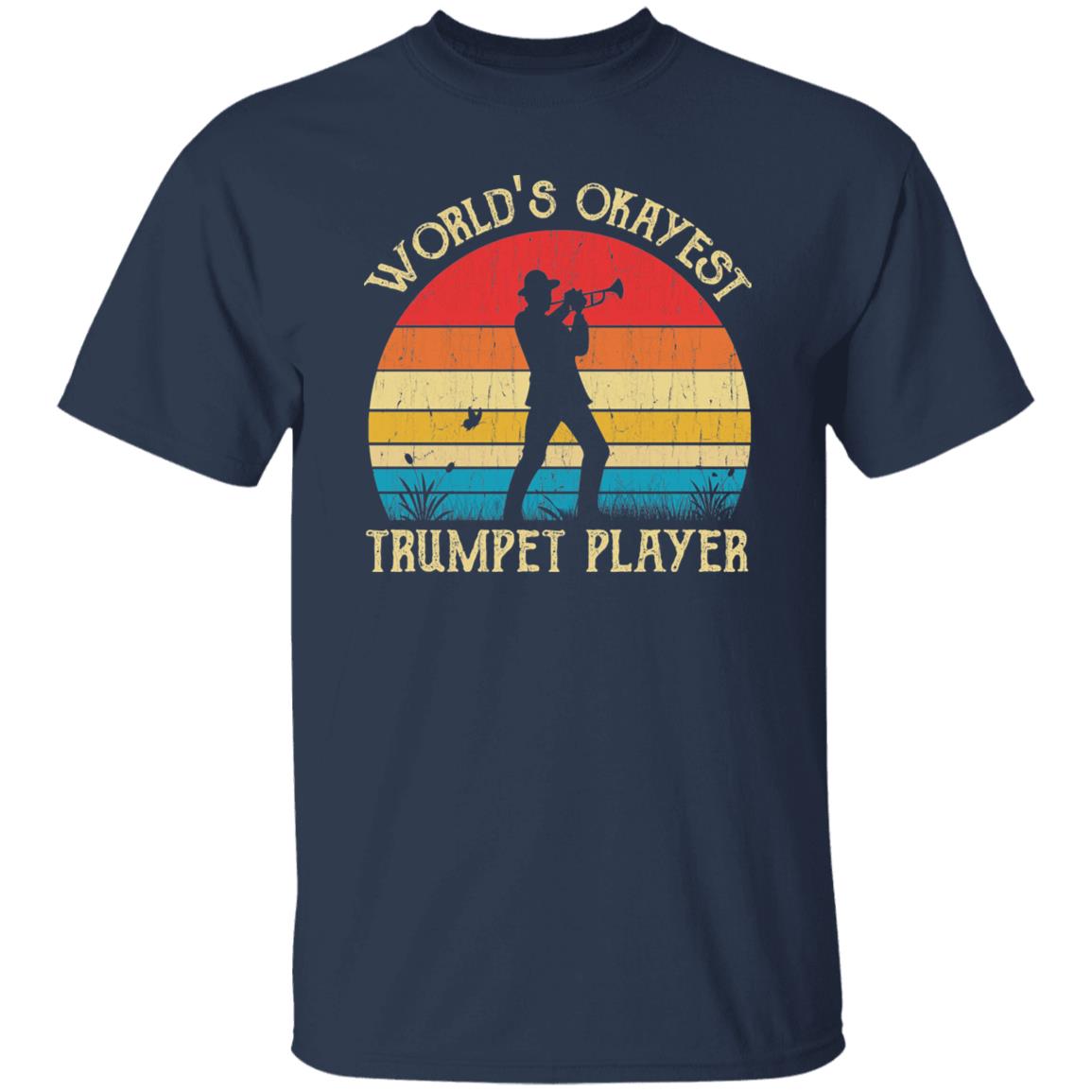 World's Okayest Trumpet player Retro Style Unisex T-shirt Black Navy Dark Heather-Navy-Family-Gift-Planet