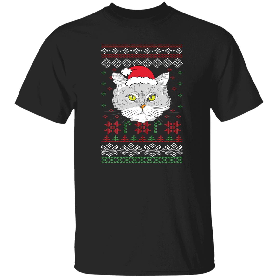Cat Ugly Sweater Unisex shirt cat Christmas tee Black Dark Heather-Family-Gift-Planet