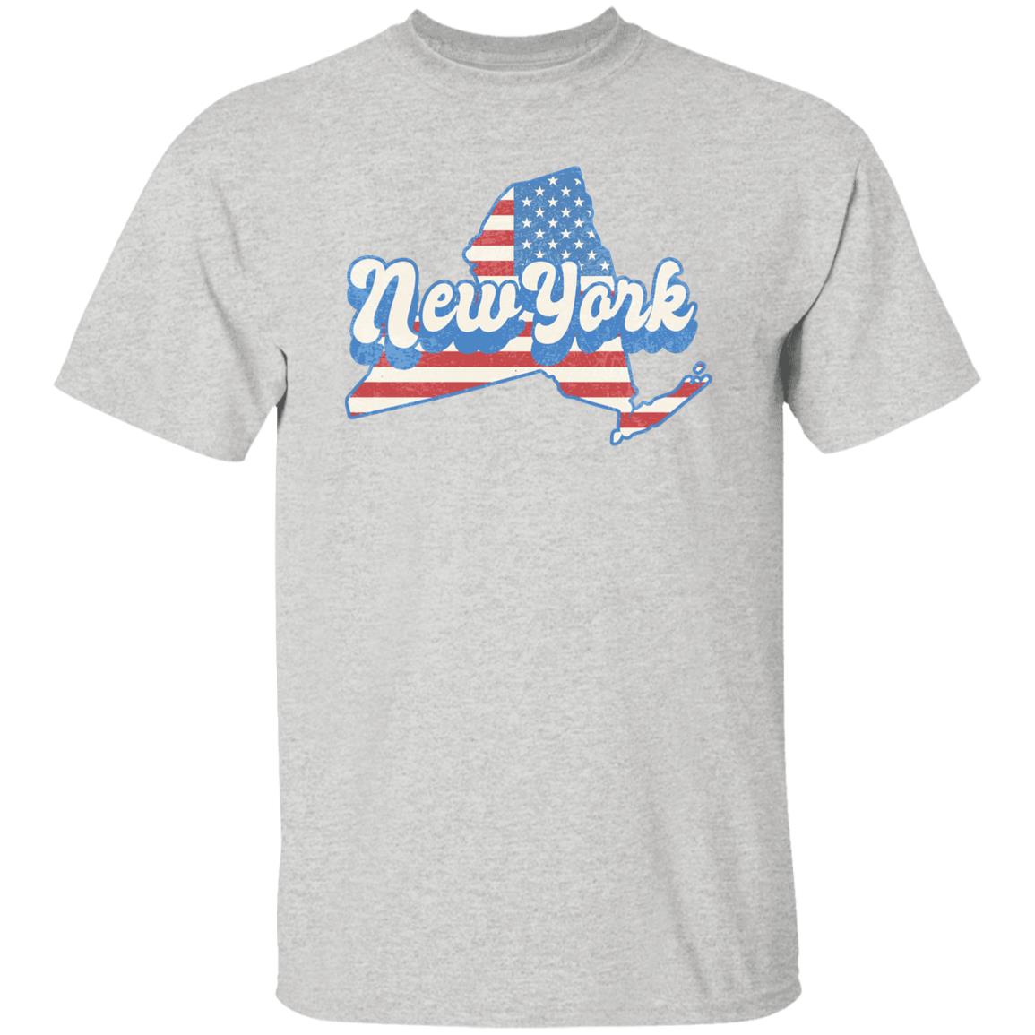 New York US flag Unisex T-Shirt American patriotic New York state tee White Ash Blue-Ash-Family-Gift-Planet