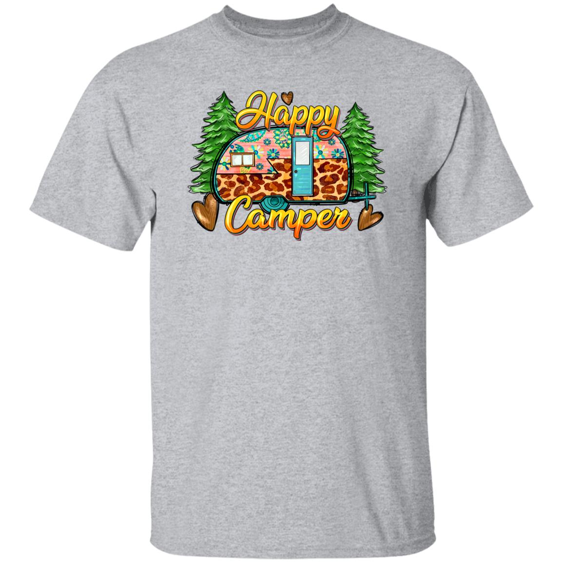 Happy camper T-Shirt gift Leopard skin camping camper Unisex tee Sand White Sport Grey-Family-Gift-Planet