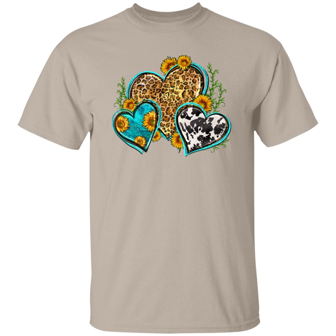 Leopard cowhide hearts T-Shirt gift Sunflower floral hearts Unisex Tee Sand White Sport Grey-Family-Gift-Planet