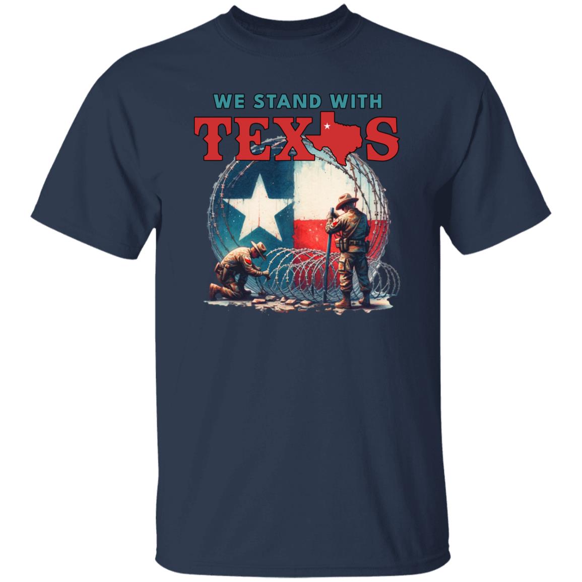 We stand with Texas Unisex Tshirt Texas border TX flag tee Black Navy Dark Heather-Family-Gift-Planet