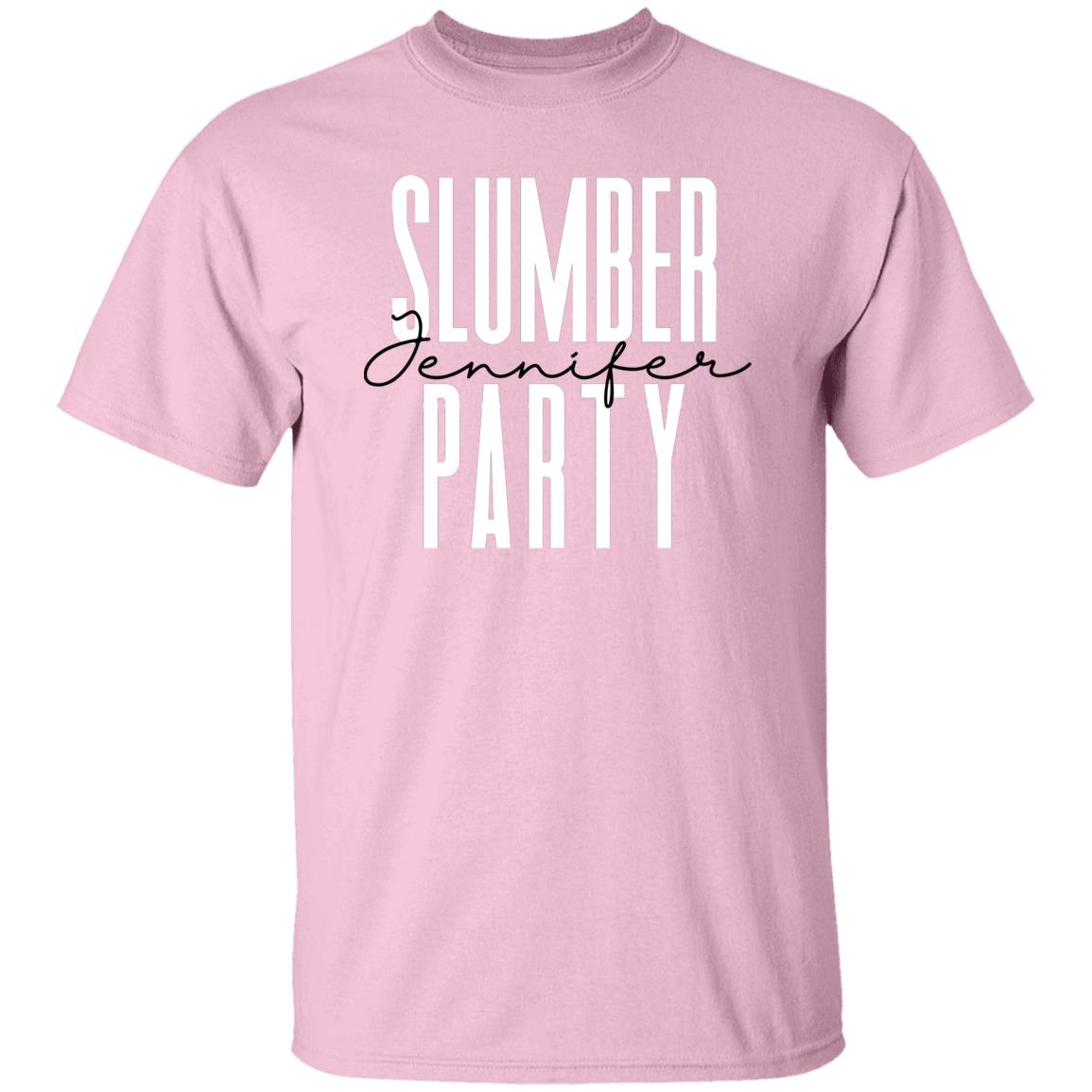 Personalized Slumber party T-shirt gift Custom name sleepover Birthday party Unisex Tee Sand Pink Light Blue-Family-Gift-Planet