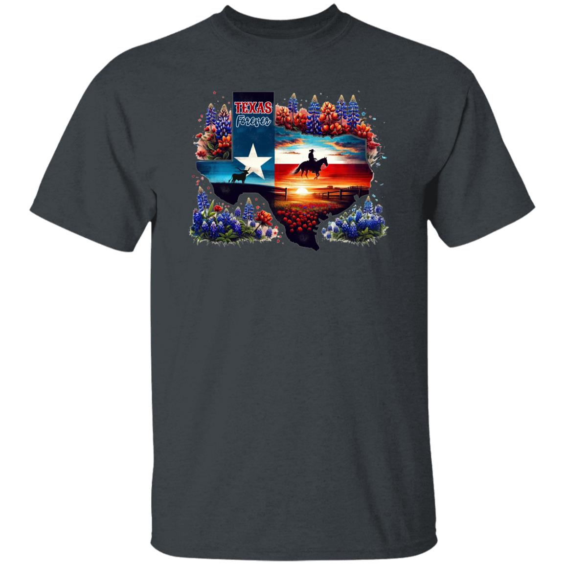 Texas Forever T-Shirt Texas state flag lupin flowers Unisex tee Black Navy Dark Heather-Family-Gift-Planet