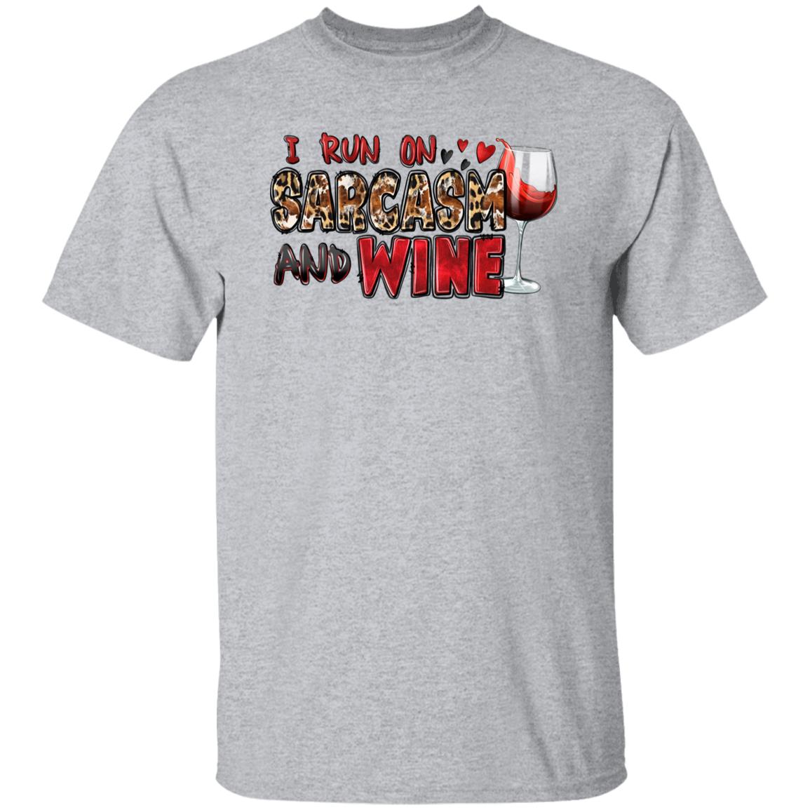 I run on sarcasm and wine T-Shirt Sarcastic wine lover Unisex Tee Sand White Sport Grey-Family-Gift-Planet