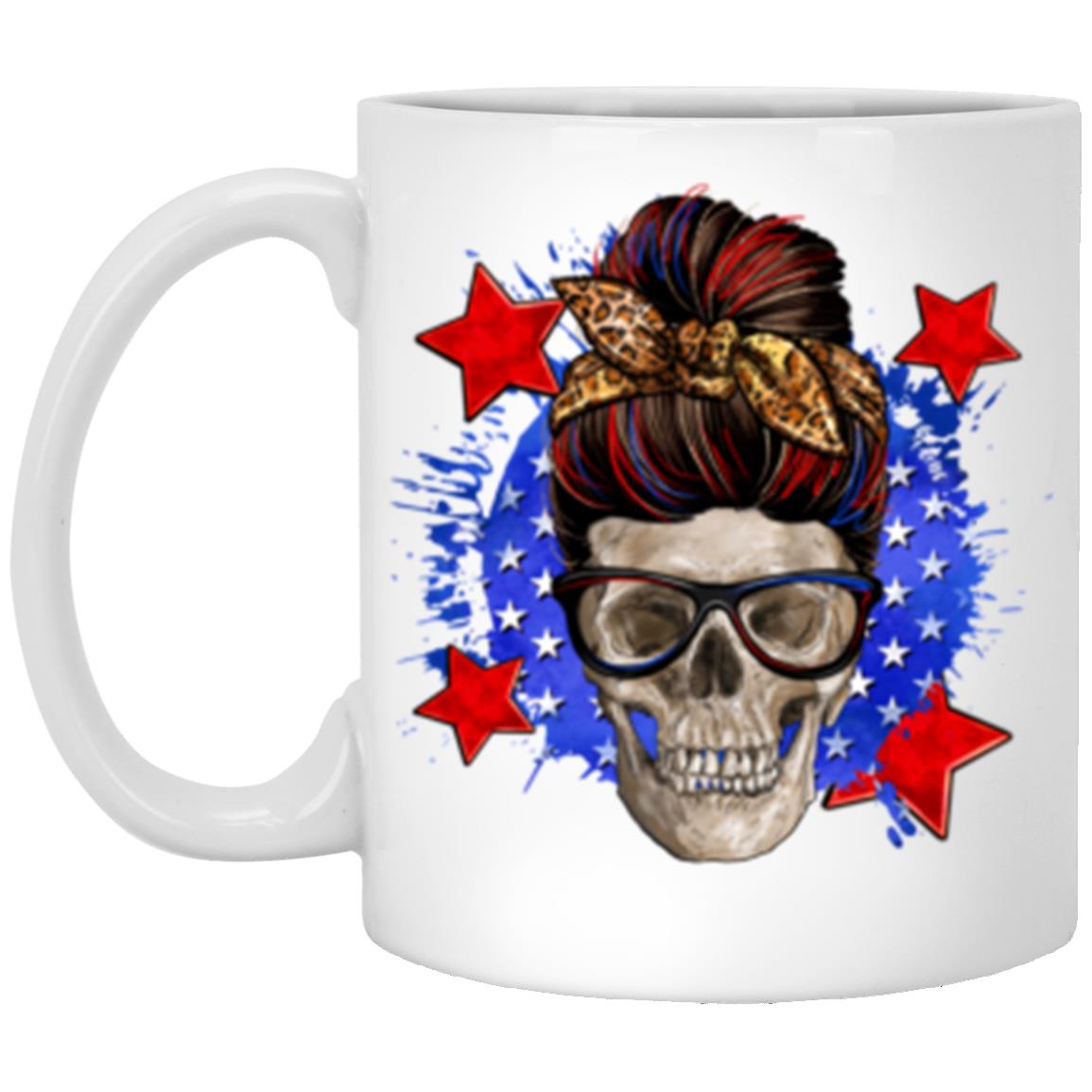 American Mom skull 11oz White Mug gift 4th of July US independence mama coffee cup-Family-Gift-Planet