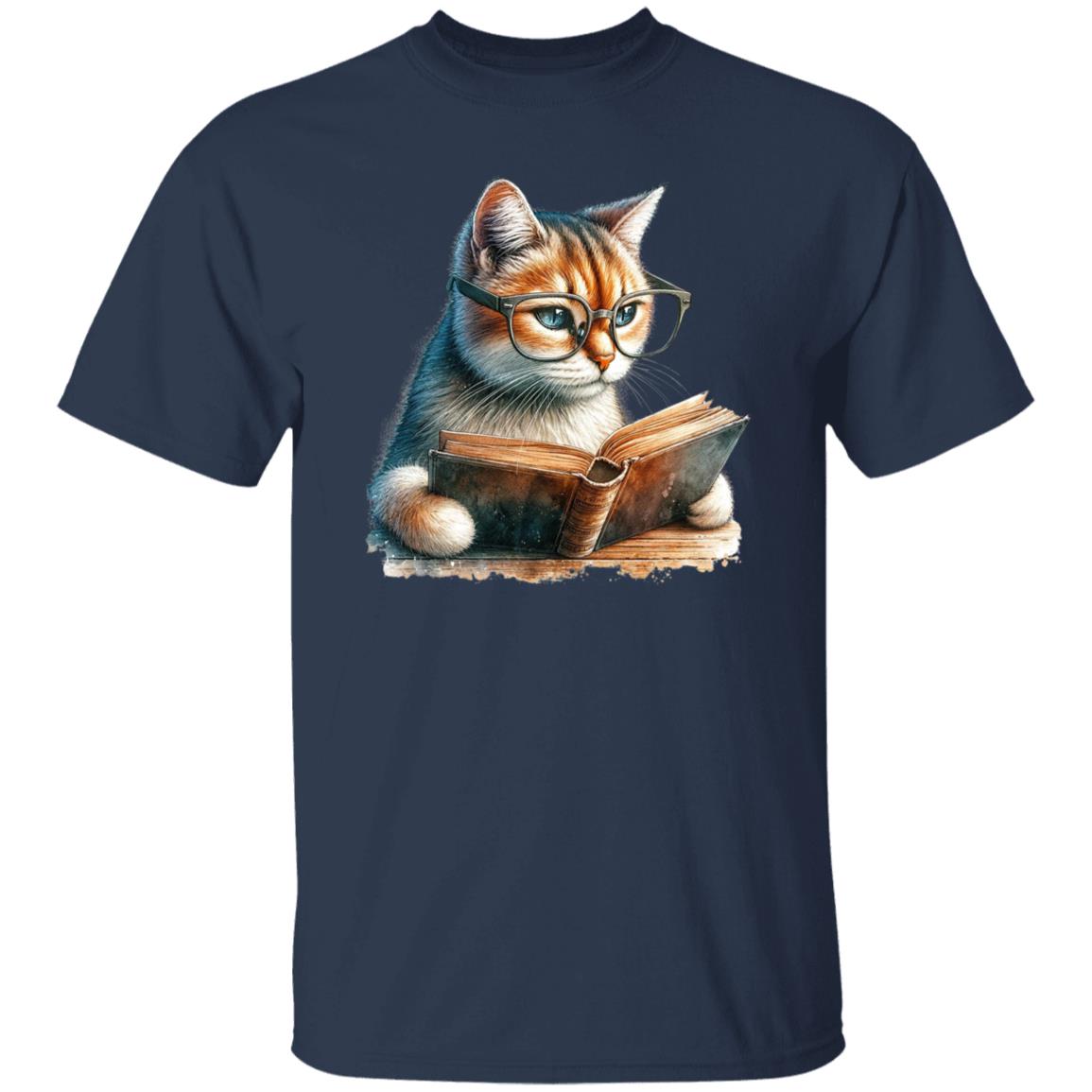 Cat reading book T-Shirt Reader book worm reading teacher Unisex tee Black Navy Dark Heather-Family-Gift-Planet