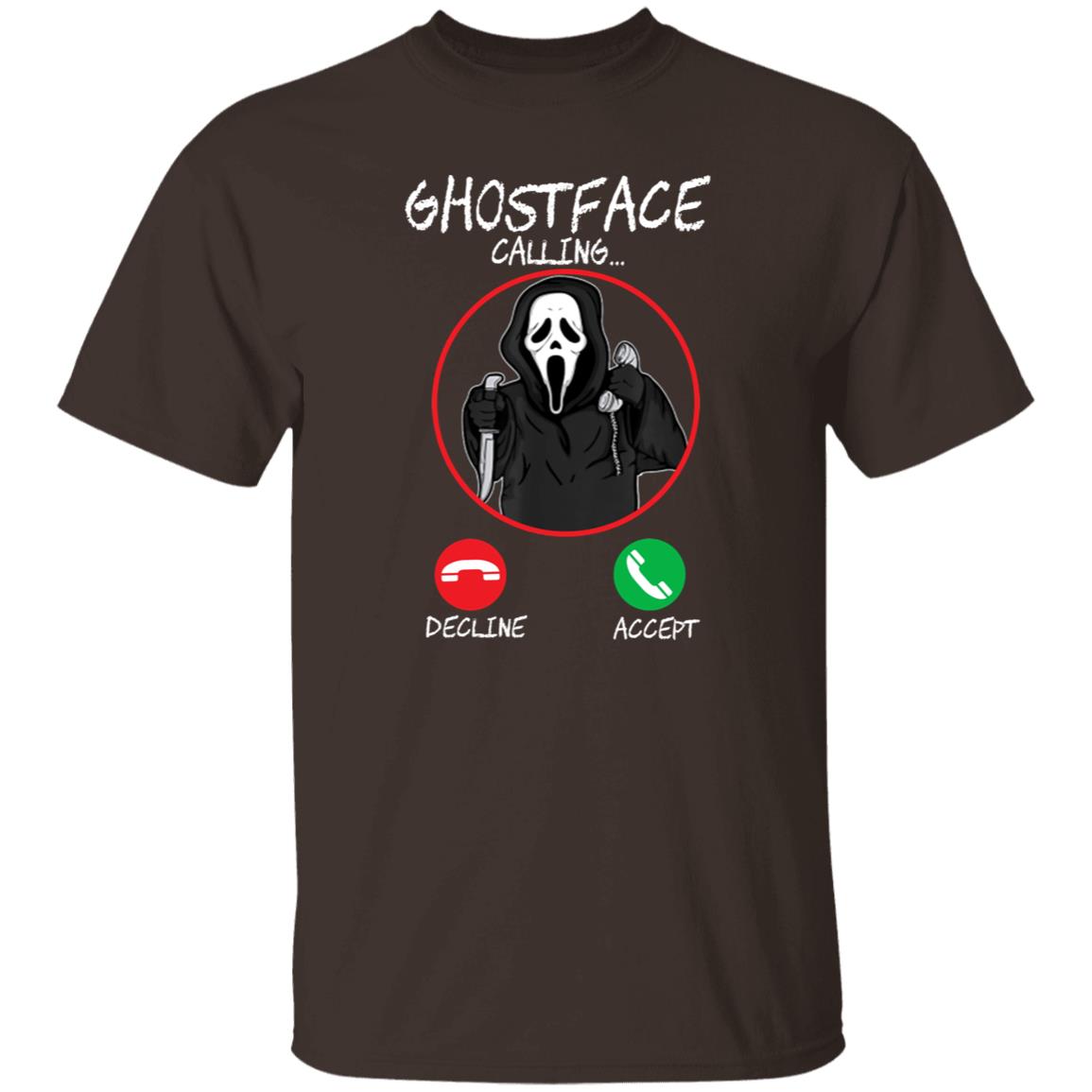 Ghostface calling Halloween Unisex T-Shirt Scary Spooky ghost mobile phone tee Black Dark Chocolate-Family-Gift-Planet