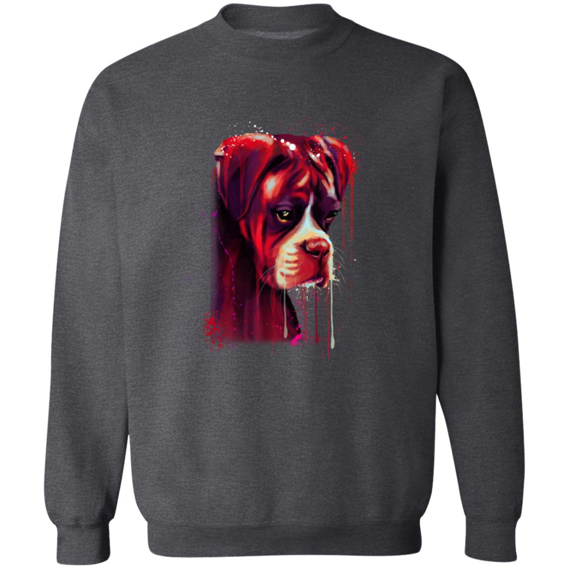 Neon red Boxer dog Unisex Crewneck Sweatshirt with expressive splashes-Family-Gift-Planet