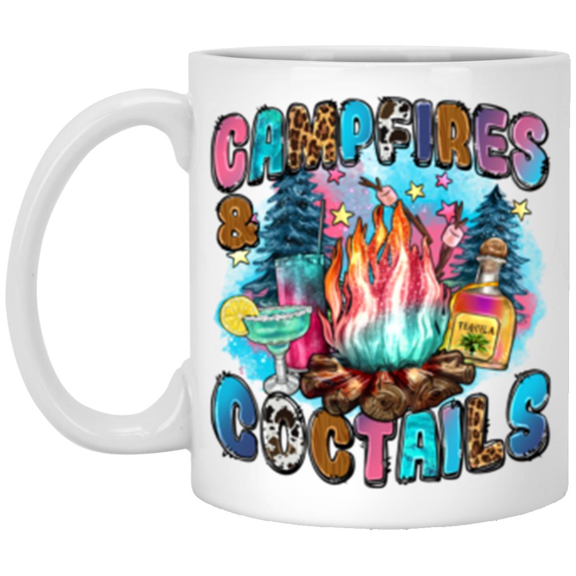 Campfires and coctails 11oz White Mug gift Camping night drinking coffee cup-Family-Gift-Planet