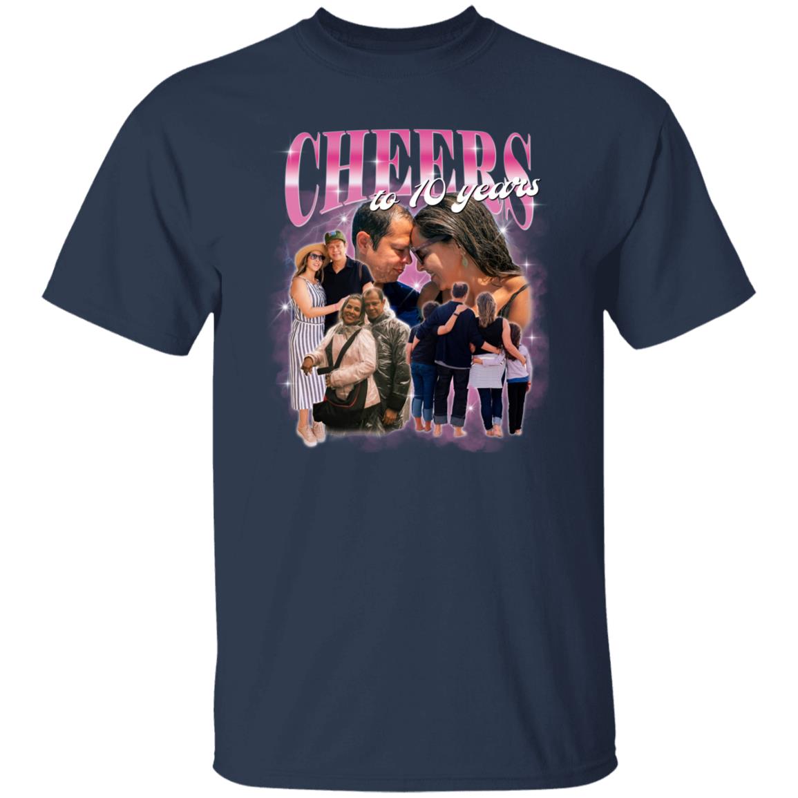 Custom Cheers to 10 years Unisex T-Shirt Your pictures Wedding Anniversary tee Black Navy Dark Heather-Family-Gift-Planet