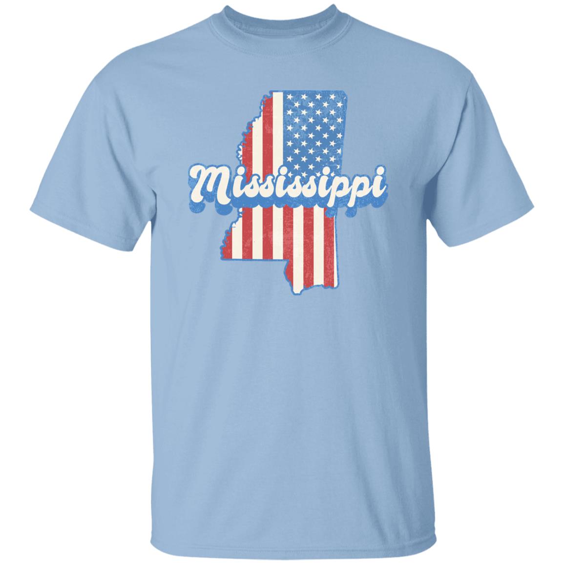 Mississippi US flag Unisex T-Shirt American patriotic MS state tee White Ash Blue-Light Blue-Family-Gift-Planet
