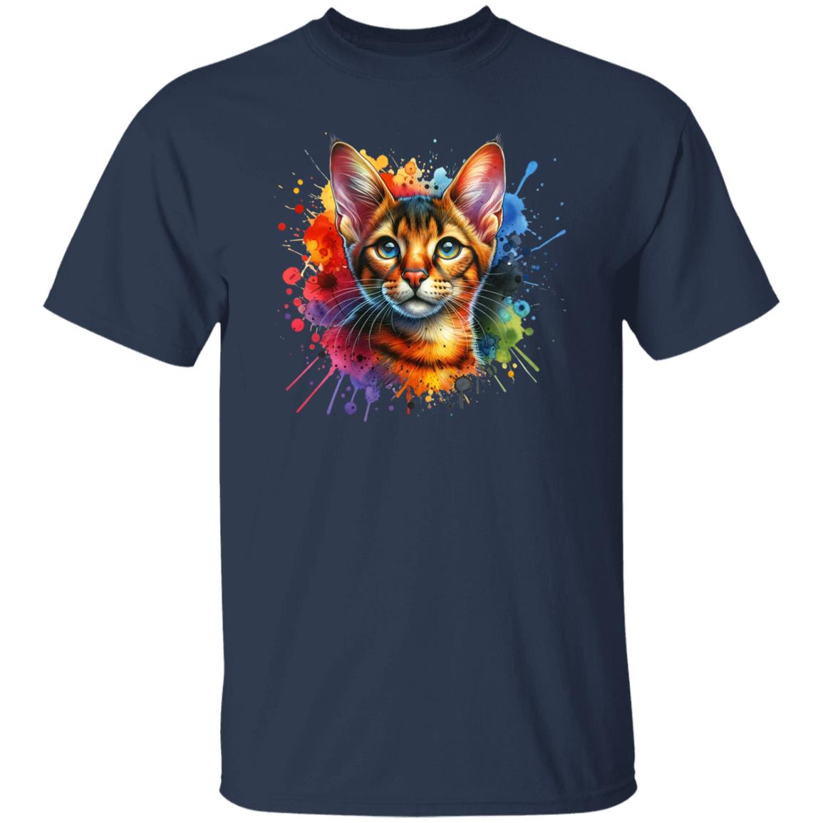 Chausie Cat Color Splash Unisex T-Shirt Black Navy Dark Heather-Family-Gift-Planet